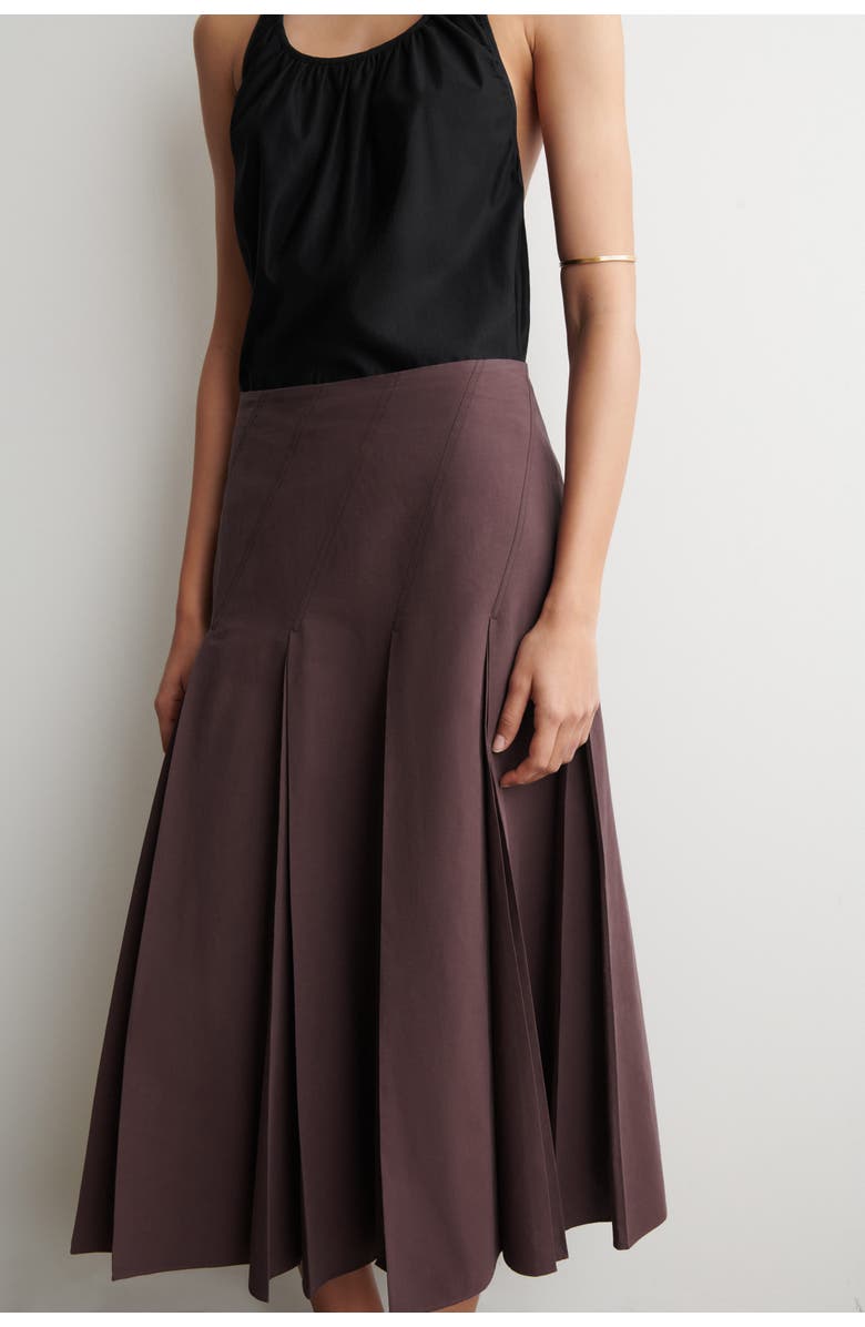 COS Pleated Cotton-linen Midi Skirt, Alternate, color, Burgundy