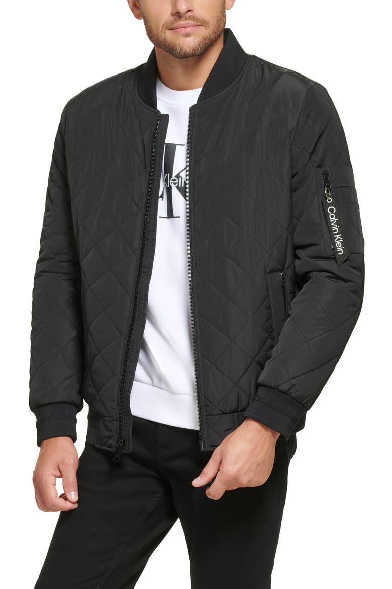 Quilted Bomber Jacket, Main, color, BLACK