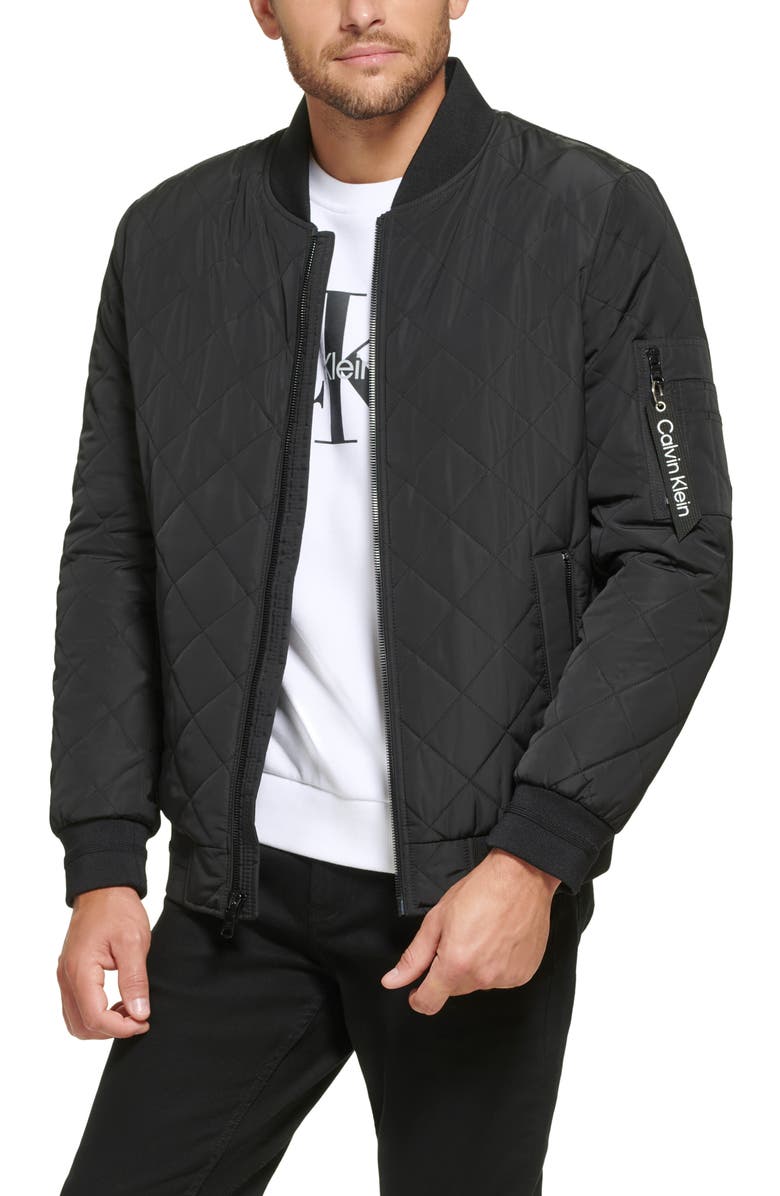 Calvin Klein Quilted Bomber Jacket, Main, color, Black