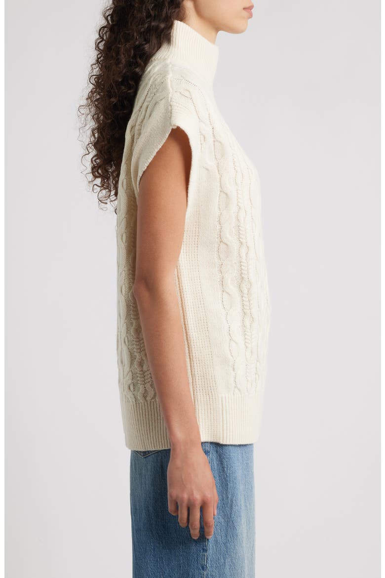 Cable Sleeveless Mock Neck Sweater, Alternate, color, SEA SALT