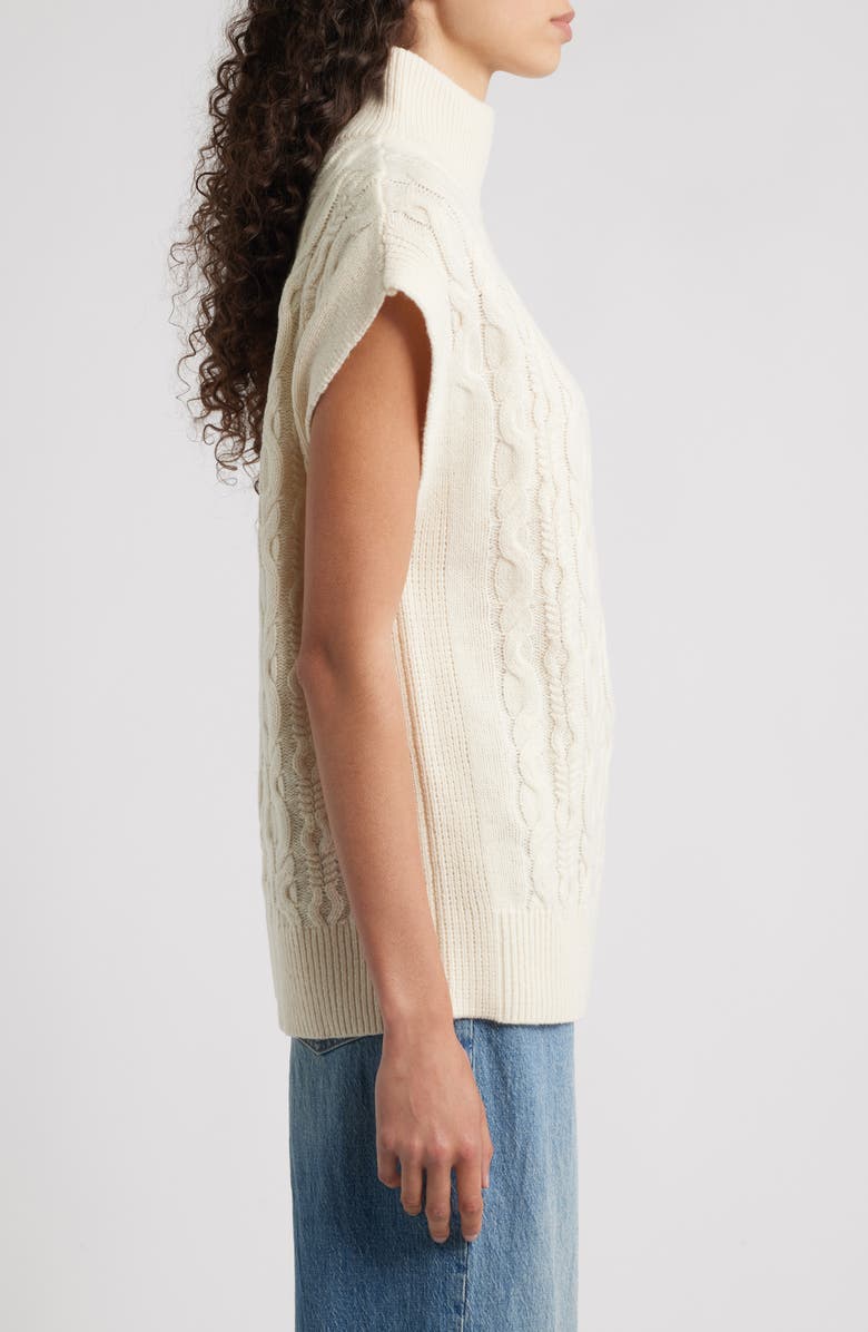 525 america Cable Sleeveless Mock Neck Sweater, Alternate, color, Sea Salt