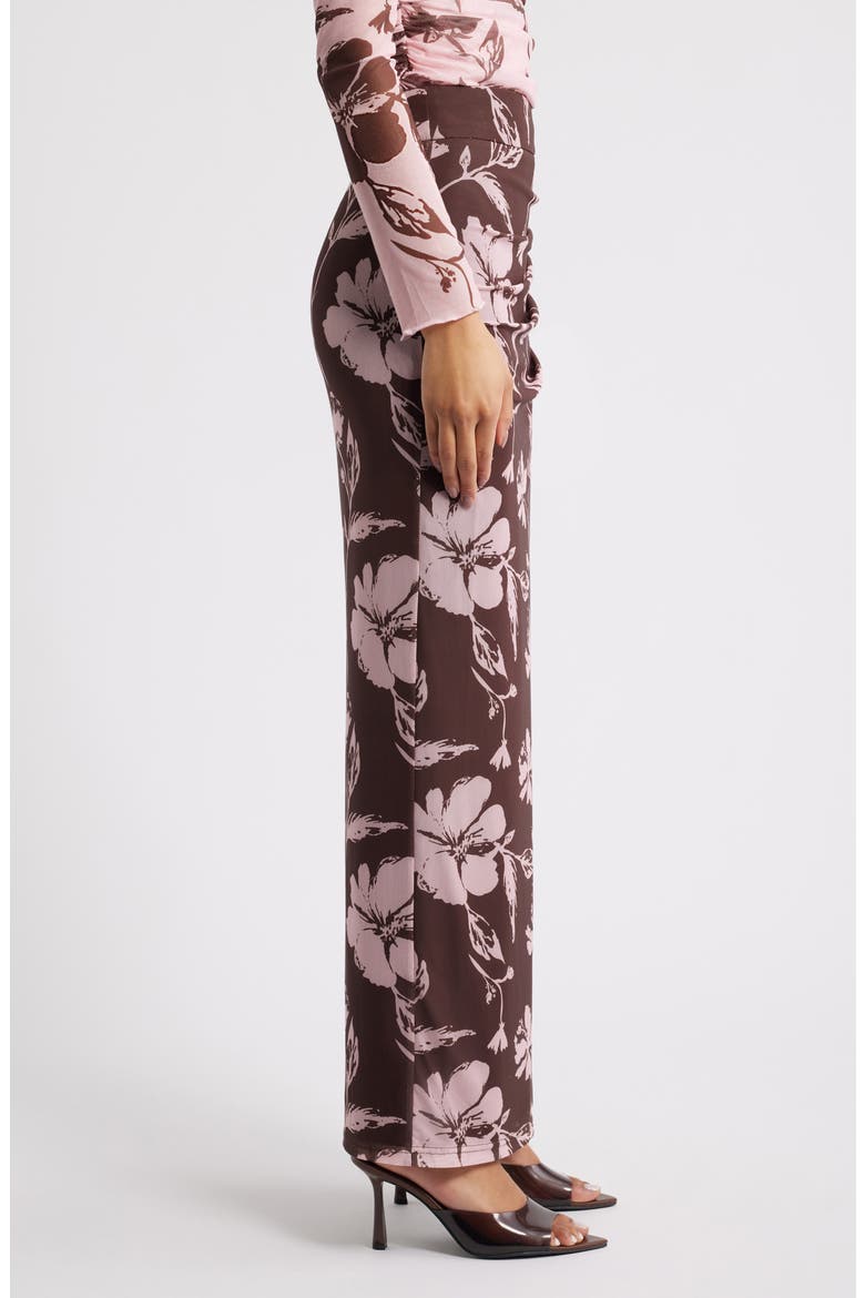 Navida Ruched Mesh Midi Skirt, Alternate, color, PINK BROWN FLORAL