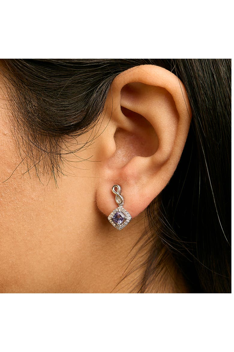 10K White Gold Tanzanite and Diamond Halo Cushion Shaped Drop Earrings, Alternate, color, White