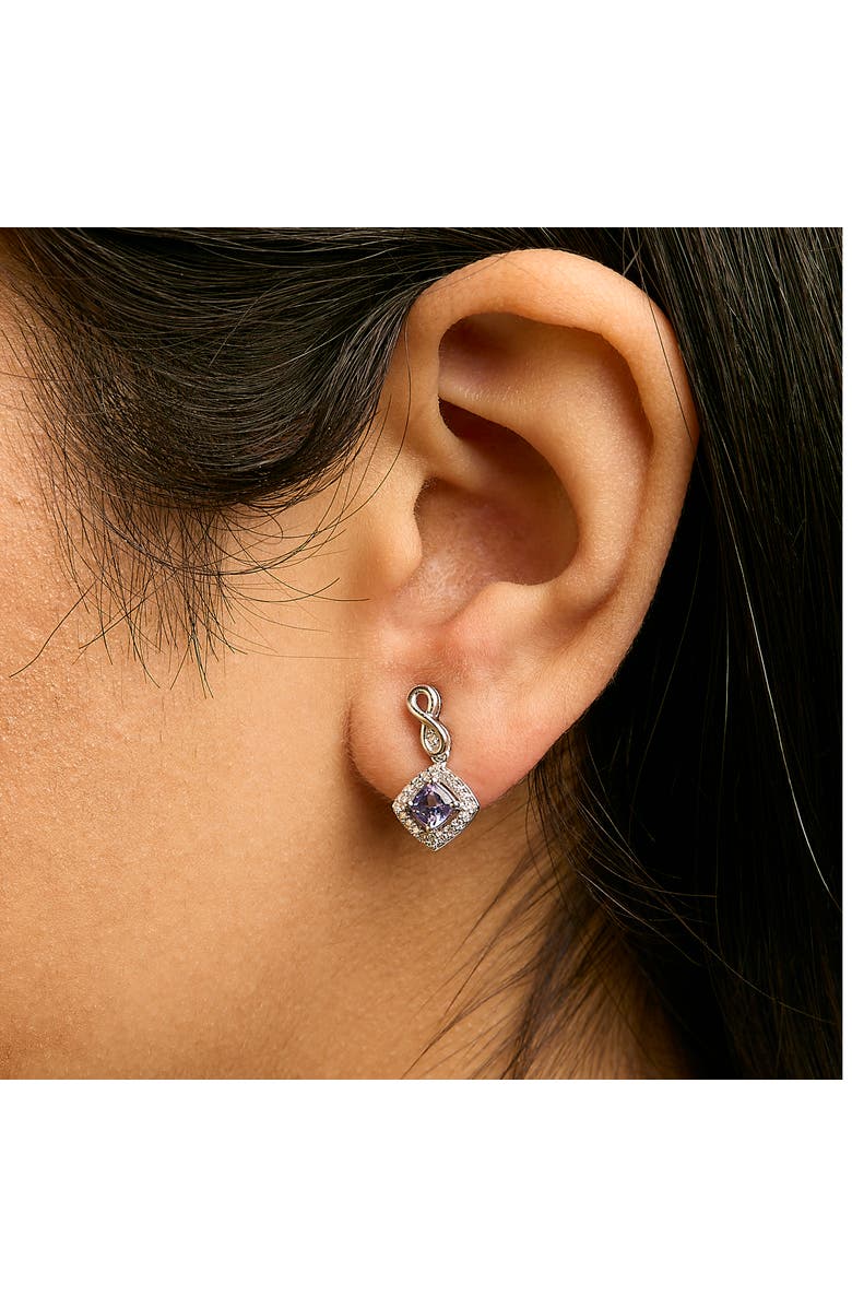 Haus of Brilliance 10K White Gold Tanzanite and Diamond Halo Cushion Shaped Drop Earrings, Alternate, color, White