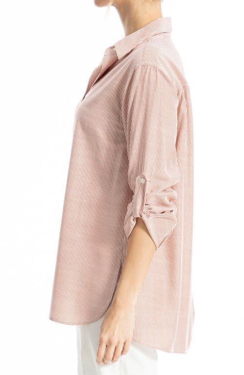 Max Studio Stripe Oversize Long Sleeve Button-up Tunic In Neutral