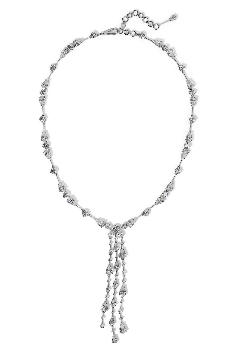 Hera Drama Cubic Zirconia Y-Necklace, Main, color, RHODIUM