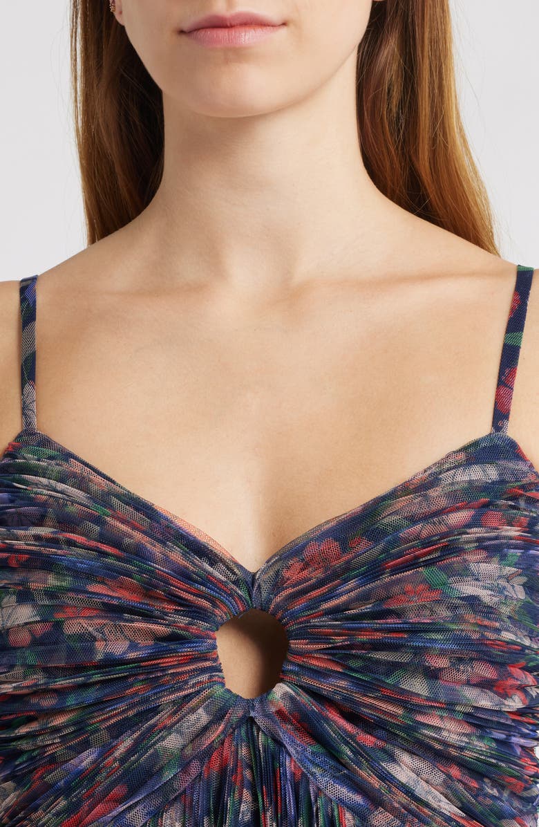 Hutch Floral Gathered Tiered Evening Gown, Alternate, color, Navy Garden