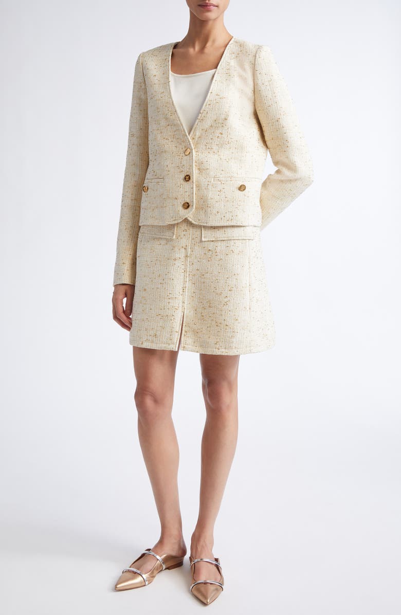 Giambattista Valli V-Neck Tweed Crop Jacket, Alternate, color, Ivory/ Yellow
