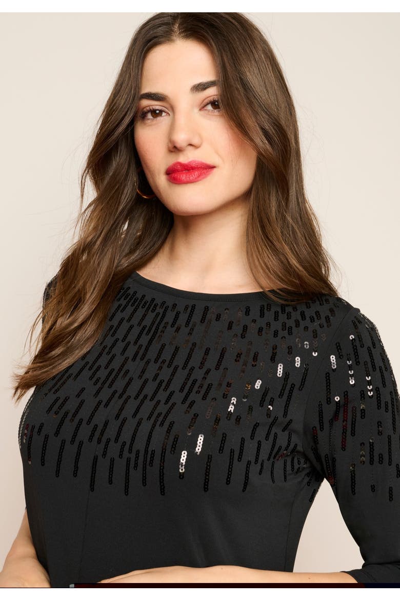 Plus Size 3/4 Sleeve Embellished Boatneck Dress, Alternate, color, BLACK