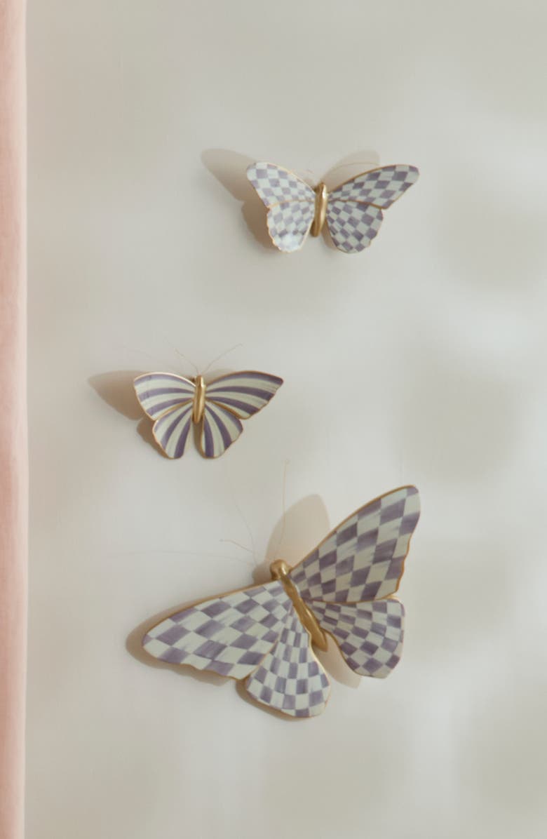 MACKENZIE CHILDS Set of 3 Violet Check Butterfly Wall Decor, Alternate, color, Violet