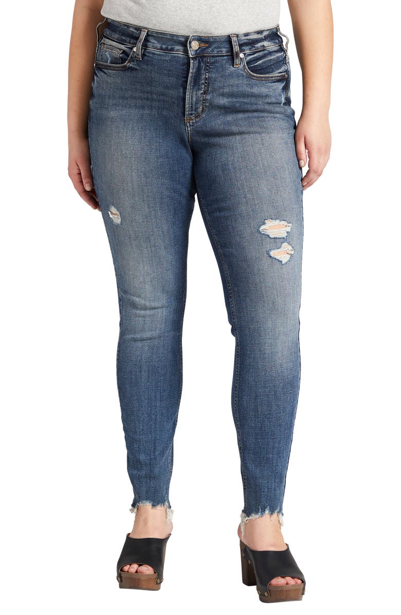 Silver Jeans Co. Suki Distressed Chew Hem Skinny Jeans, Main, color, 