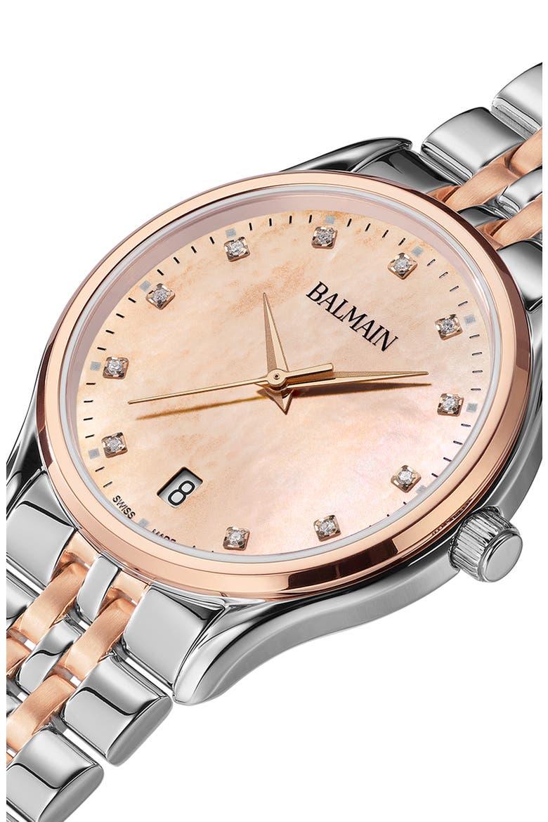 Beleganza Mother-of-Pearl & Diamond Two-Tone Bracelet Watch, 32mm, Alternate, color, BICOLOR STAINLESS STEEL AND R