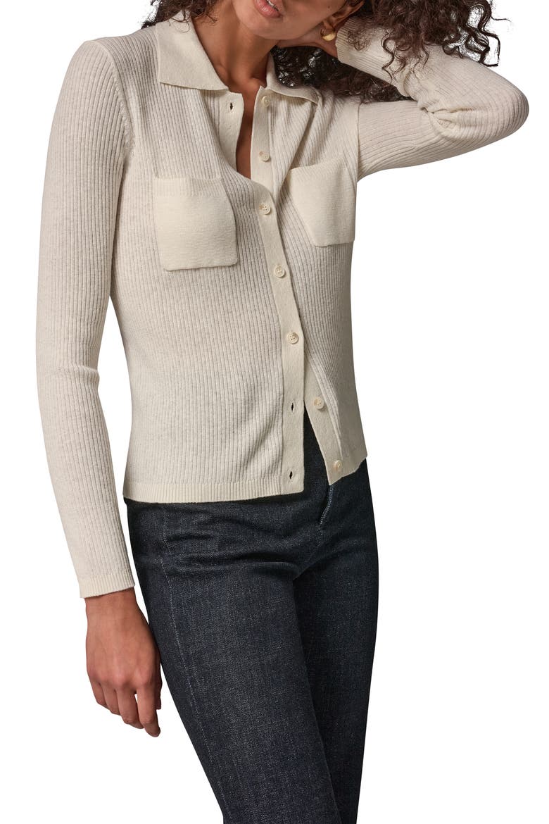 Rib Wool & Cashmere Blend Polo Cardigan, Alternate, color, CREAM