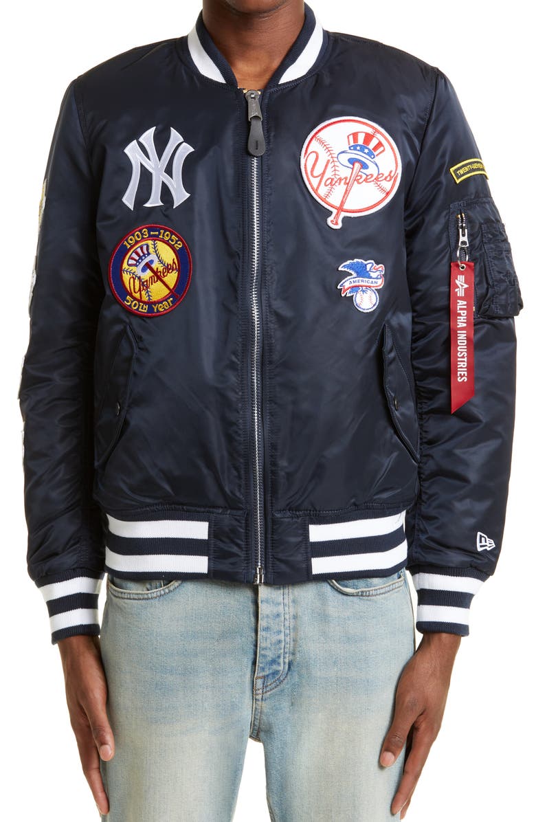 New Era Baseball Patch Bomber Jacket, Main, color, 