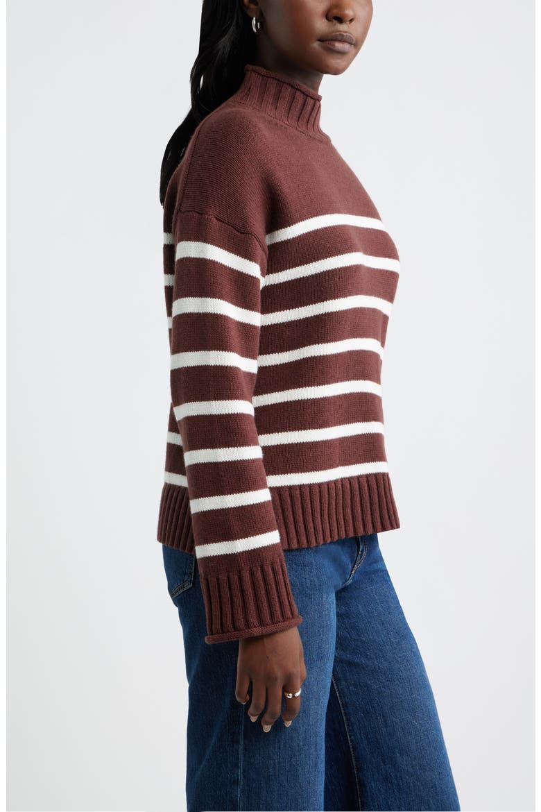 Roll Neck Striped Sweater, Alternate, color, BROWN- IVORY JOANNIE STRIPE