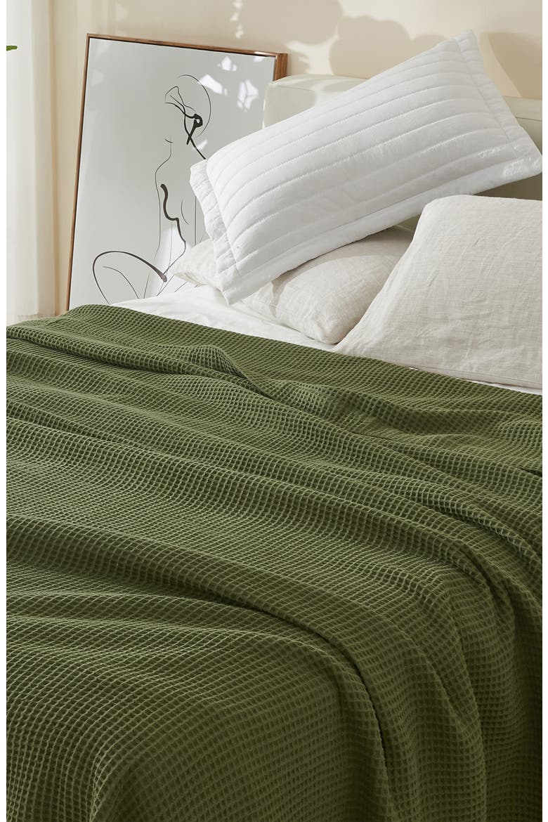 Cotton Waffle Weave Blanket, Alternate, color, OLIVE