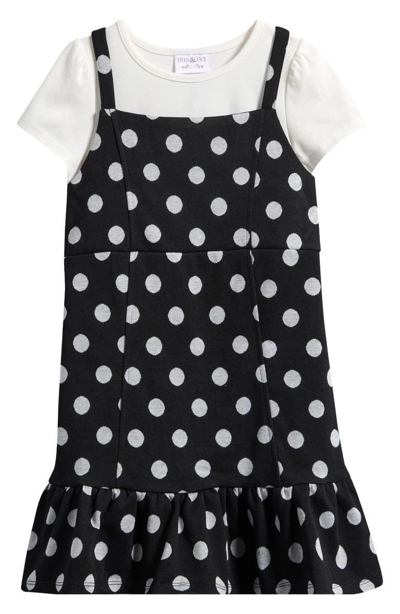 Iris & Ivy Kids' Dot Double Knit Top, Jumper & Scrunchies Set, Main, color, Black