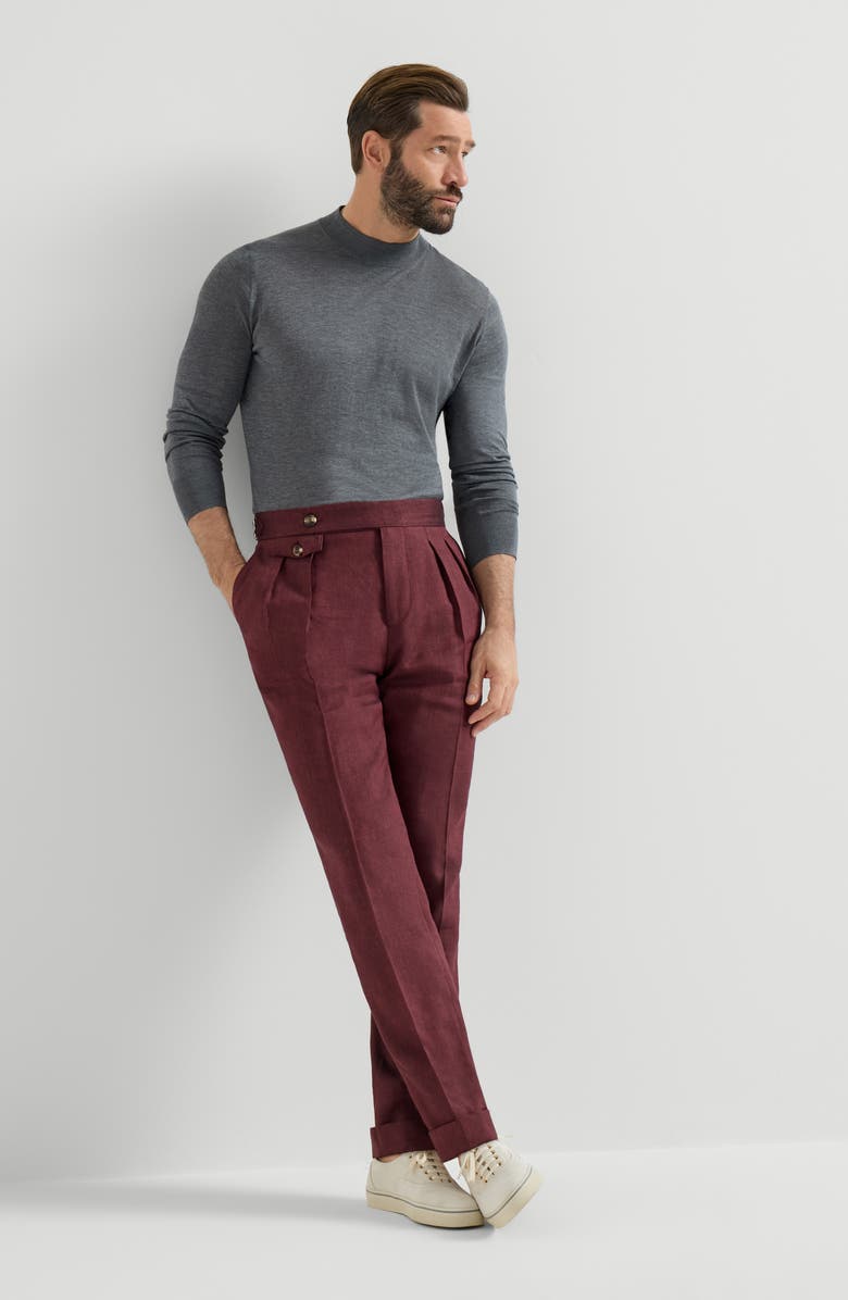 Brunello Cucinelli Linen and virgin wool trousers, Alternate, color, Cherry