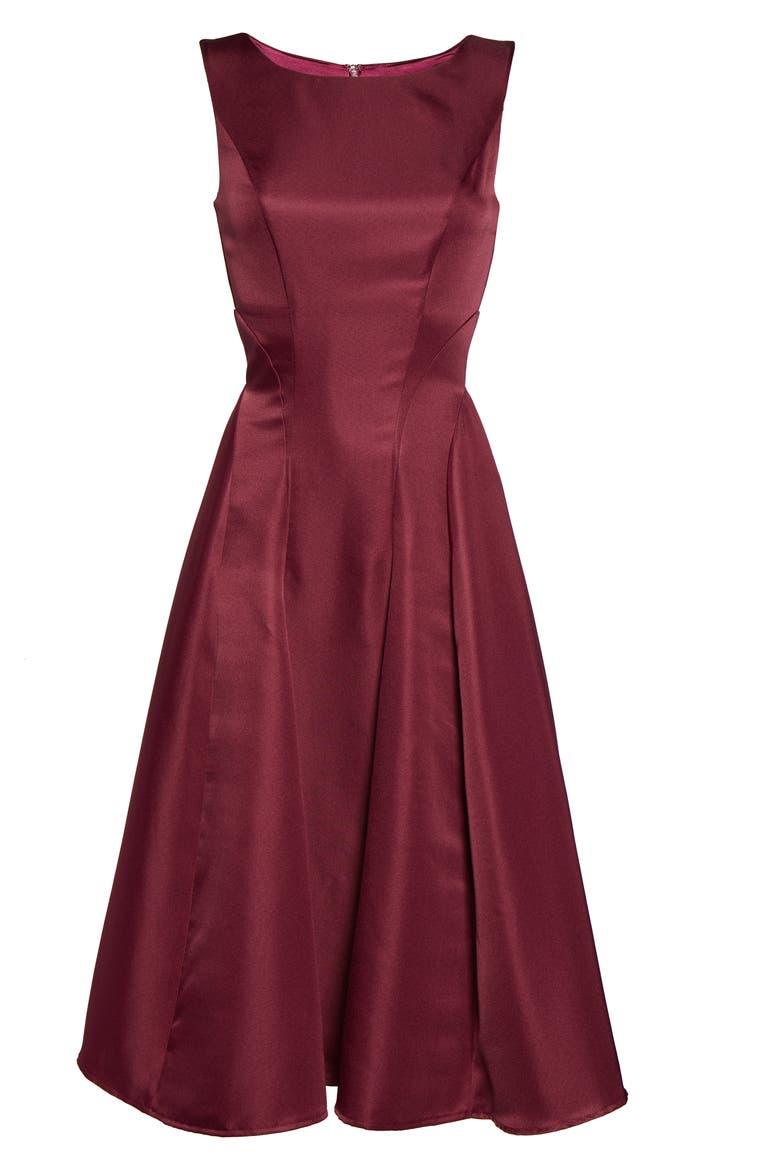 Bracken Satin Fit & Flare Cocktail Dress, Alternate, color, BURGUNDY