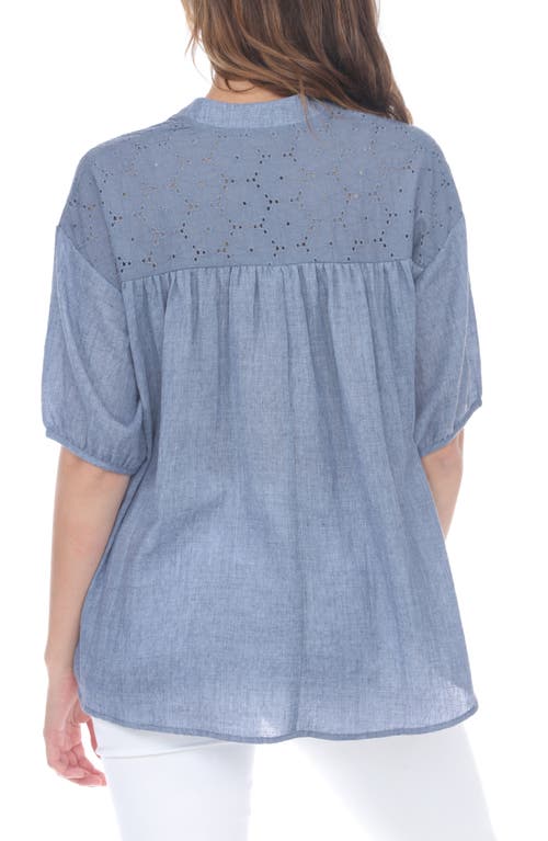 Shop Rain And Rose Embroidered Cotton Top In Blue Shadow