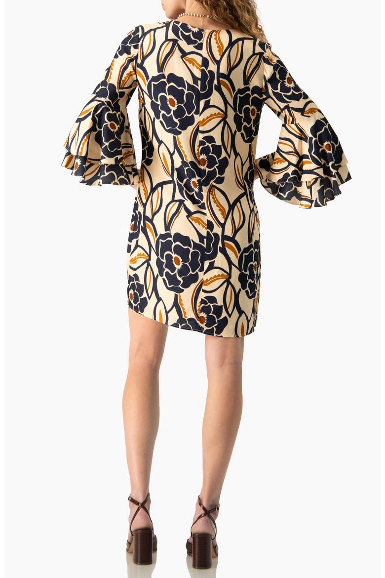 Floral V-Neck Dress with Tullip Sleeves, Alternate, color, Light Brown