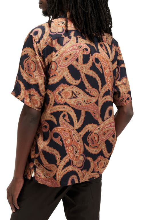 Allsaints Morganza Paisley Print Relaxed Fit Shirt In Jet Black