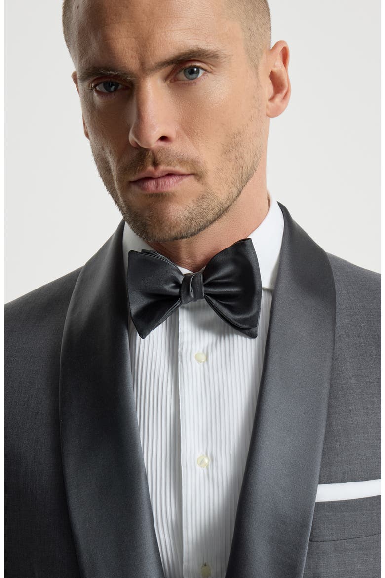 Cotton and silk satin bow tie, Alternate, color, Anthracite
