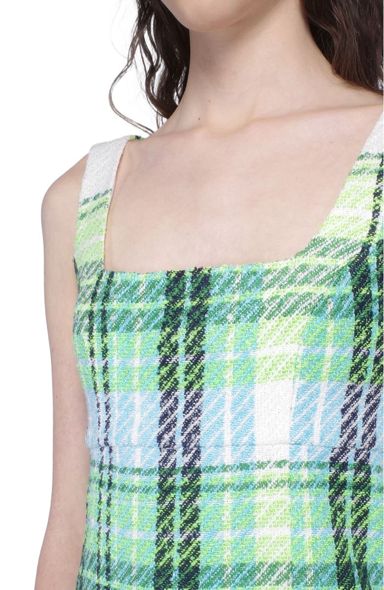 Anna Sui Capri Plaid Mini Dress, Alternate, color, Lime Multi
