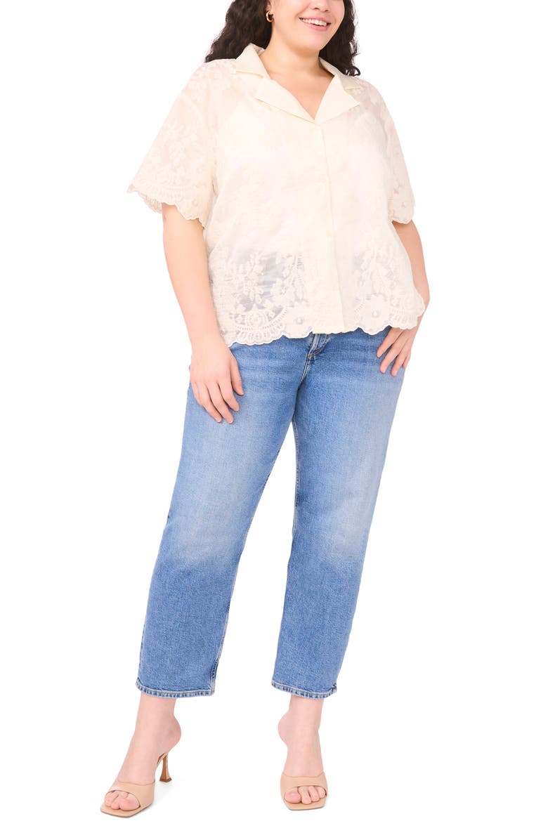 Vince Camuto Scallop Hem Lace Button-Up Shirt, Alternate, color, New Ivory