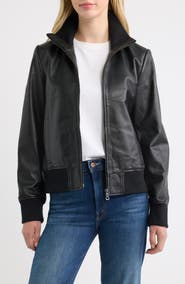 Bernardo Knit Collar Leather Jacket