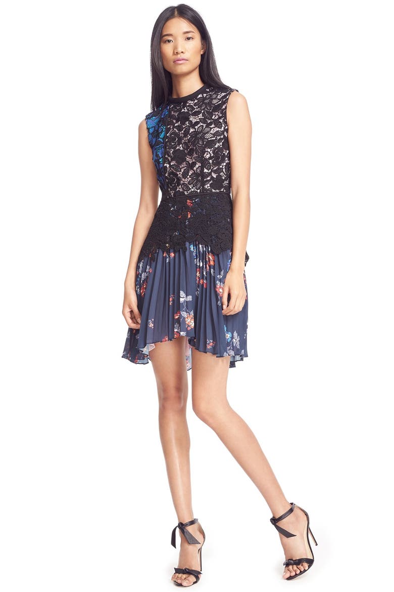 'Nina' Pleated Fit & Flare Minidress, Alternate, color, MULTI