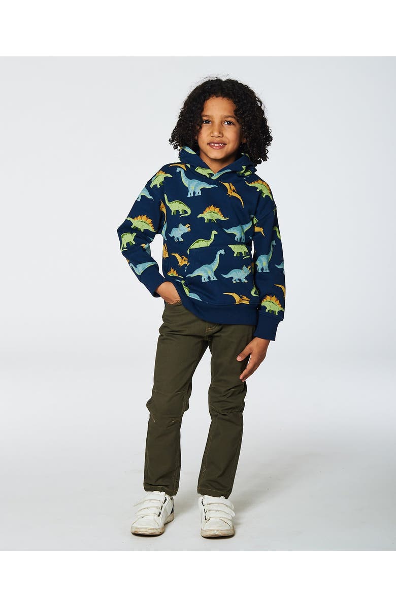 Deux par Deux Boy's Printed Dino Fleece Hooded Sweatshirt Navy, Alternate, color, 