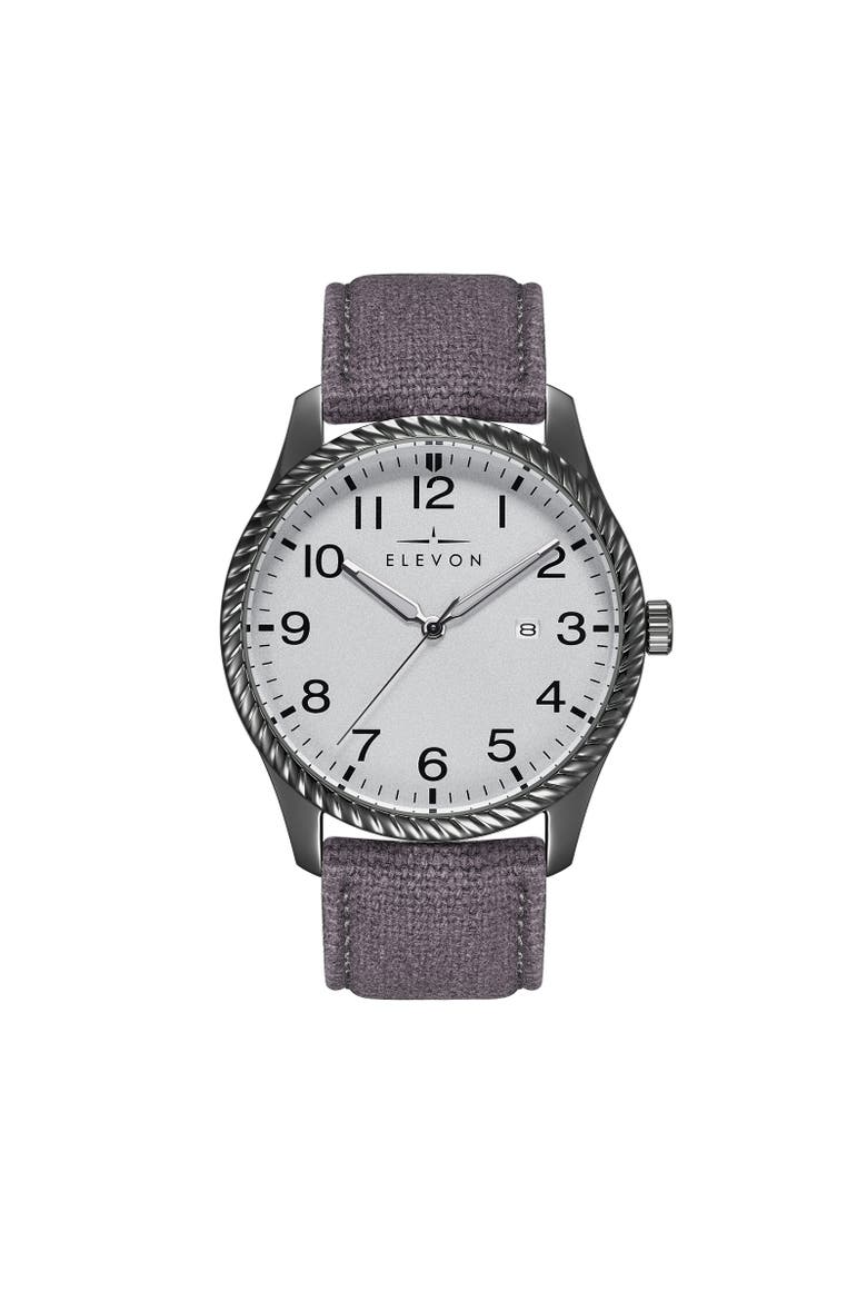 Crosswind Canvas-Overlaid Leather-Band Watch w/ Date, Main, color, Gunmetal/Grey