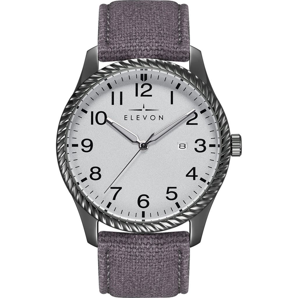 Elevon Crosswind Canvas-Overlaid Leather-Band Watch w/ Date in Gunmetal/grey at Nordstrom