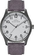 Elevon Crosswind Canvas-Overlaid Leather-Band Watch w/ Date