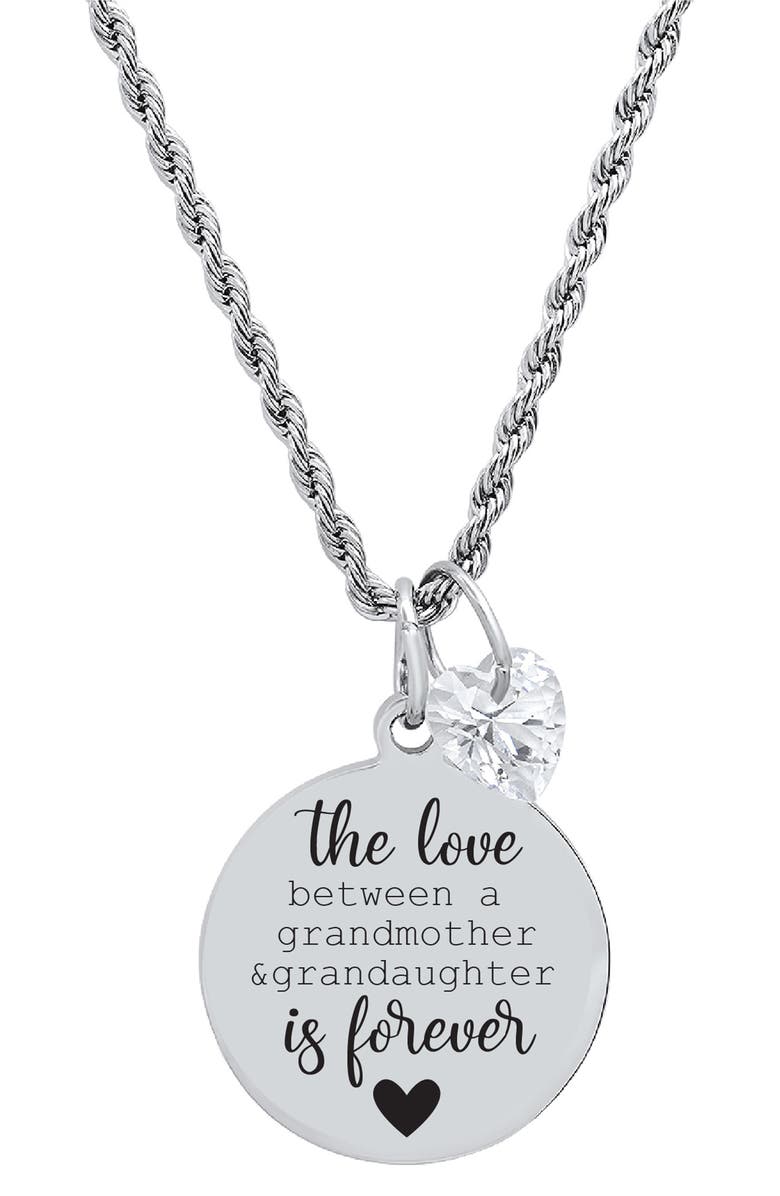 HMY JEWELRY Grandmother & Granddaughter Stainless Steel Swarovski Crystal Charm Pendant Necklace, Main, color, 