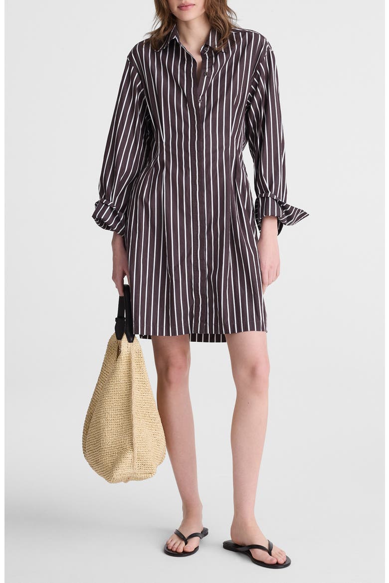 Tucked Long Sleeve Mini Shirtdress, Main, color, CHOCOLATE PLUM
