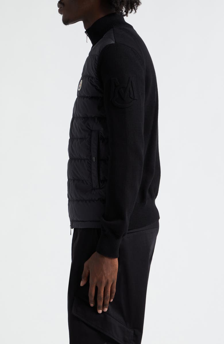 Moncler Quilted Down & Knit Cardigan, Alternate, color, 