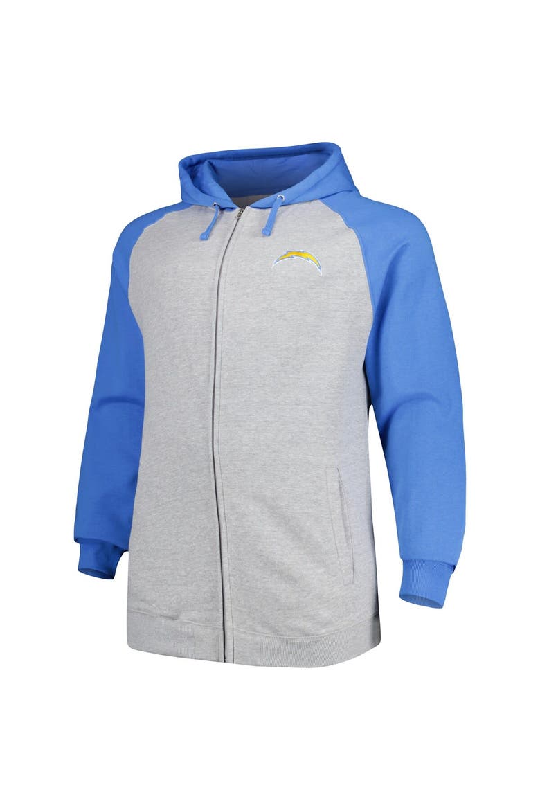 Men's Fanatics Branded Heather Gray Los Angeles Chargers Big & Tall Fleece Raglan Full-Zip Hoodie Jacket, Alternate, color, Heather Gray