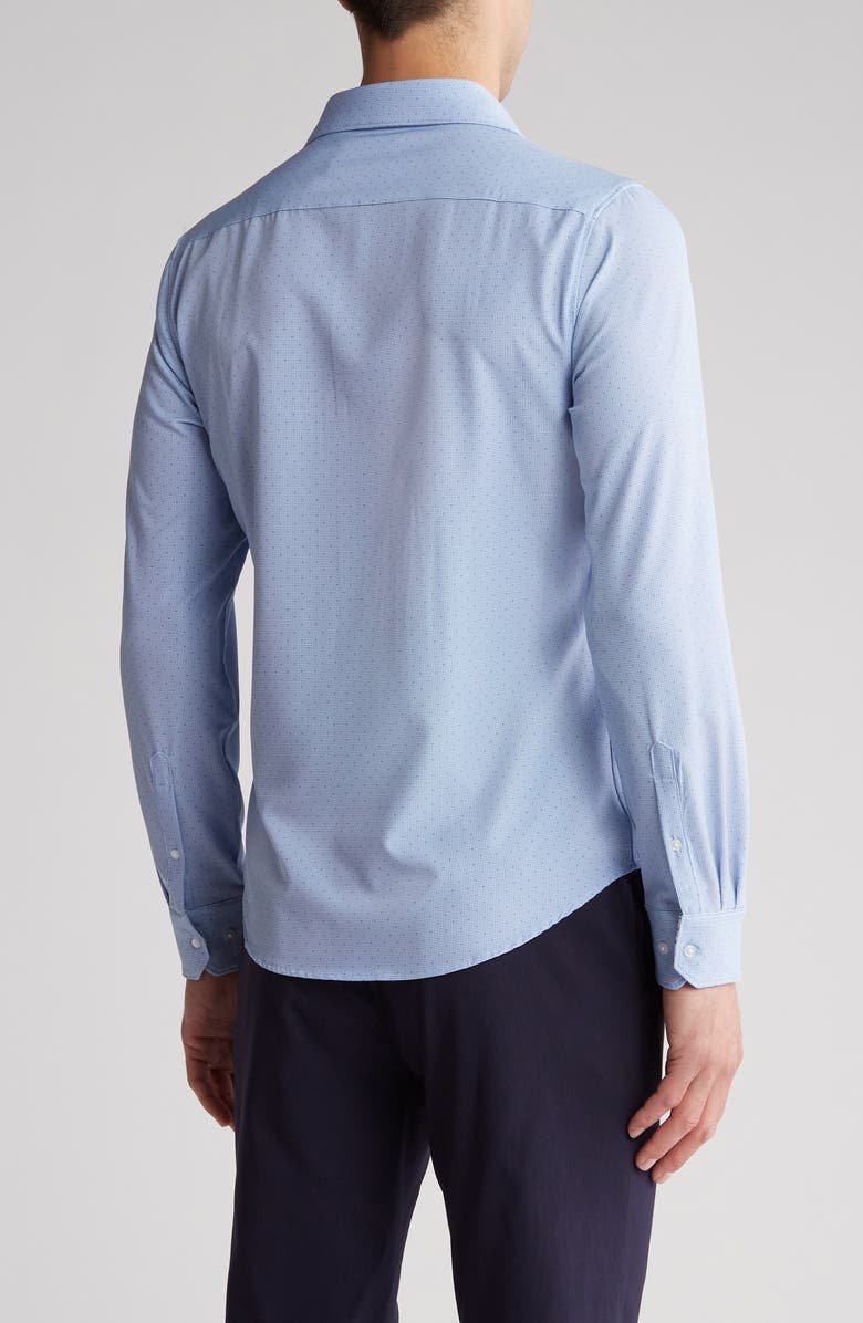 DENIM AND FLOWER Geo Print Non-Iron Tech Button-Up Shirt, Alternate, color, White/ Light Blue Geo