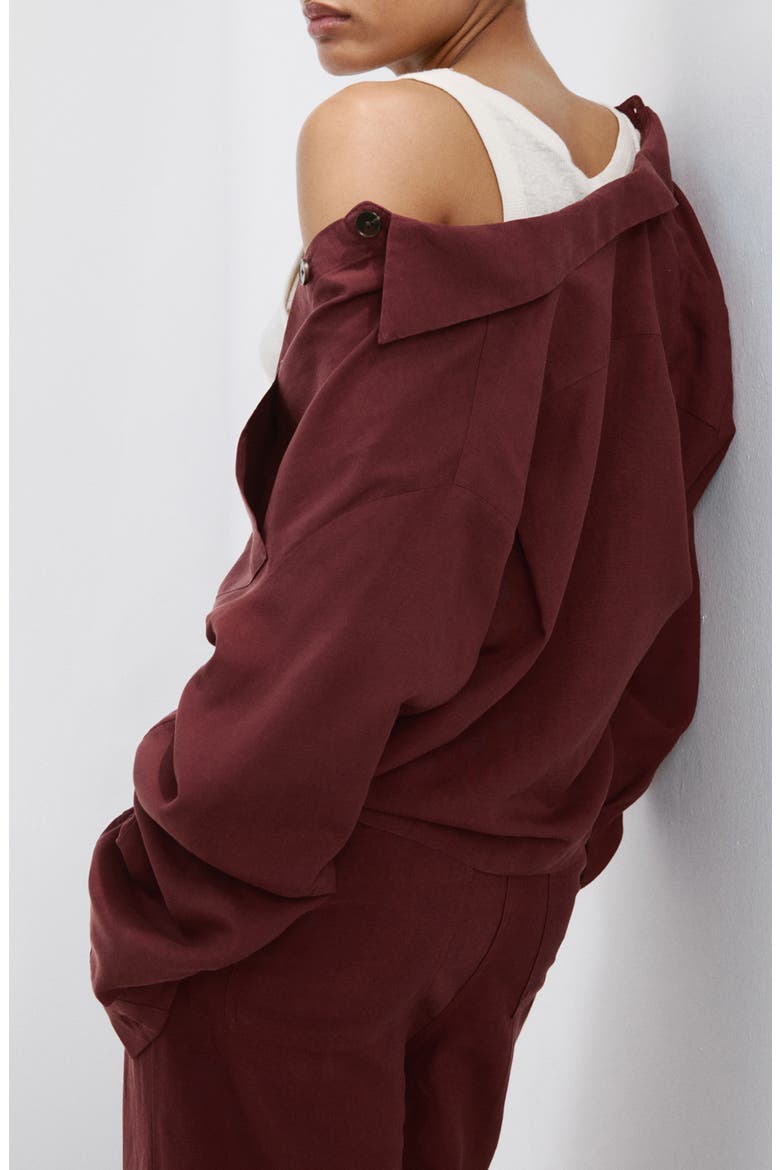Lyocell & Linen Button-Up Shirt, Alternate, color, BURNT ORANGE