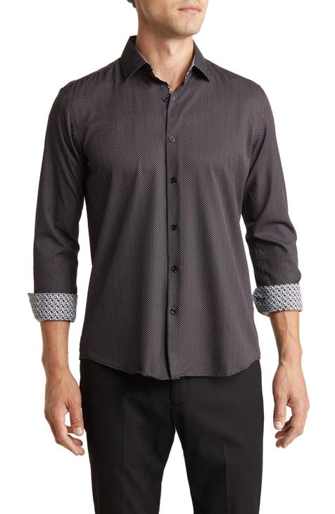 Slim Fit Dot Long Sleeve Button-Up Dress Shirt