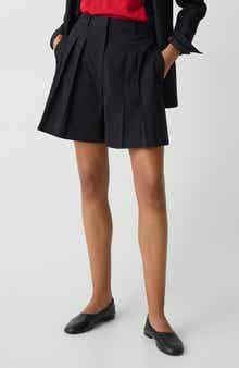 Theory Pleated Linen Blend Shorts