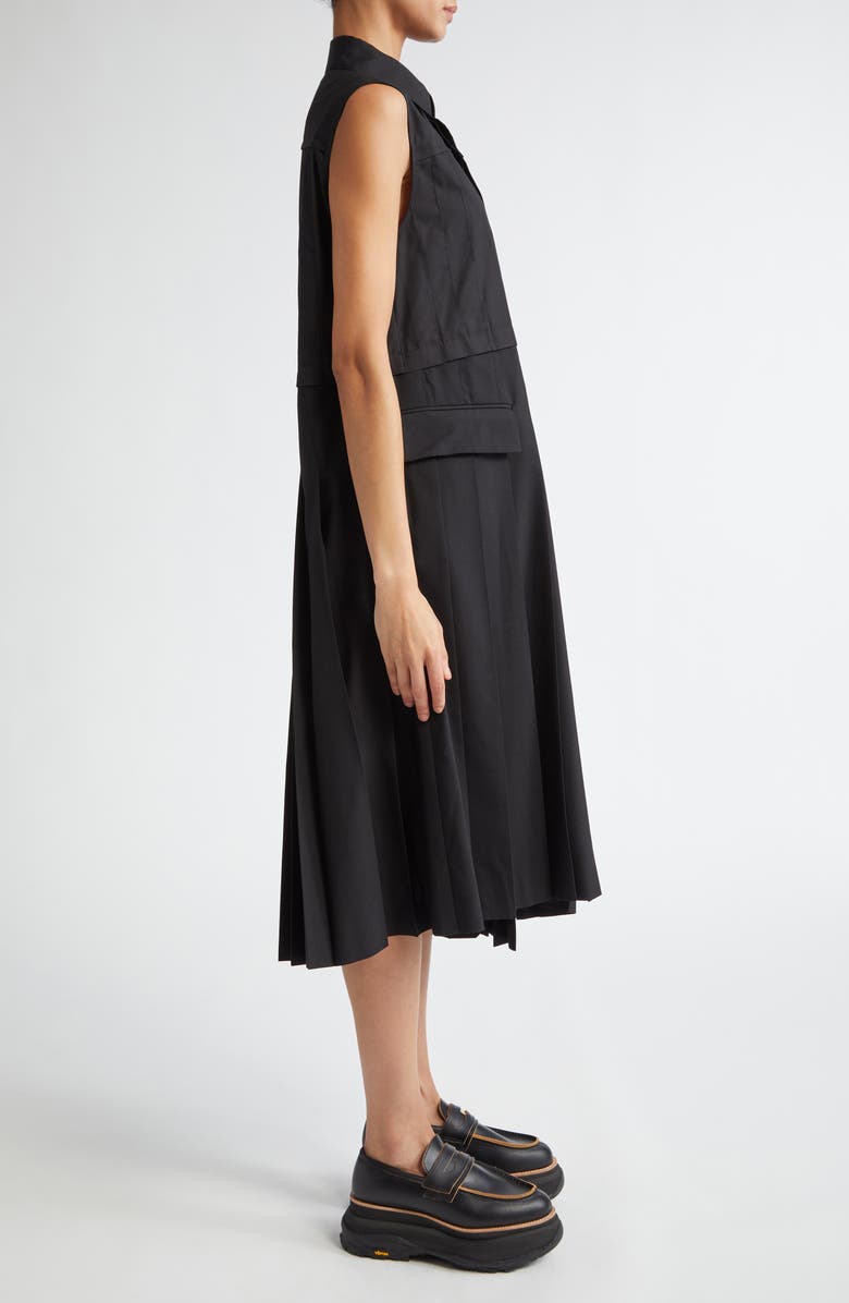 Sacai Pleated Mixed Media Midi Dress, Alternate, color,