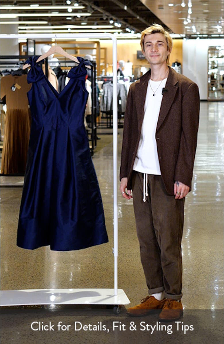 Bow Shoulder Taffeta Cocktail Midi Dress, sales video thumbnail