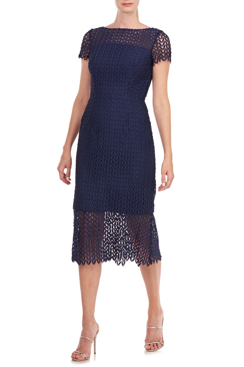 Tatum Floral Lace Midi Cocktail Dress, Main, color, MIDNIGHT