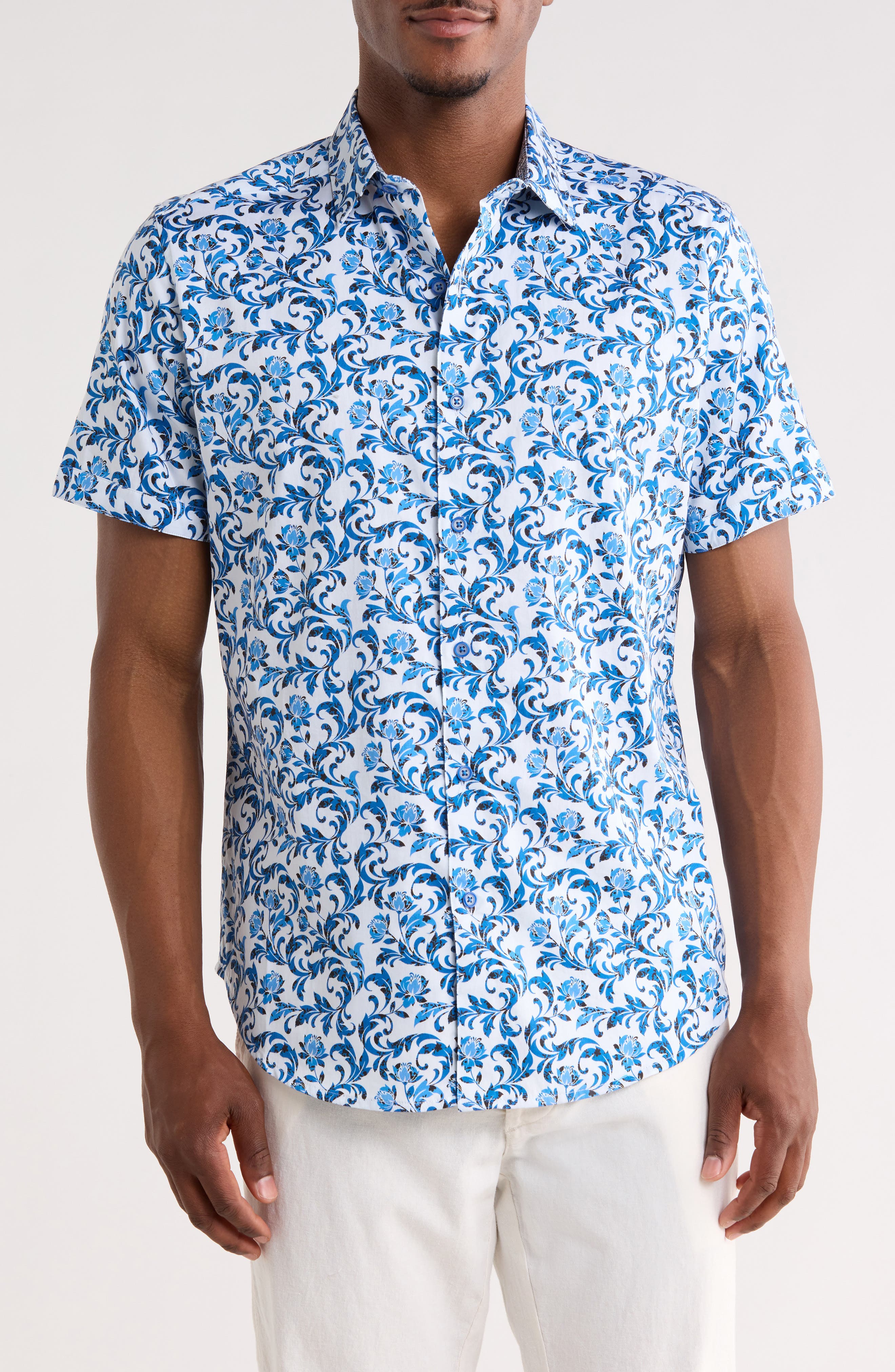 Aslan Short Sleeve Cotton Button-Up Shirt