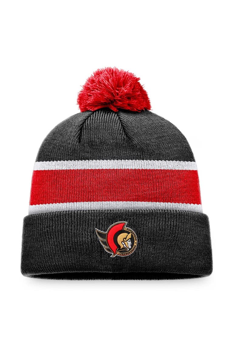 Men's Fanatics Branded Black/Red Ottawa Senators Breakaway Cuffed Knit Hat with Pom, Main, color, Black