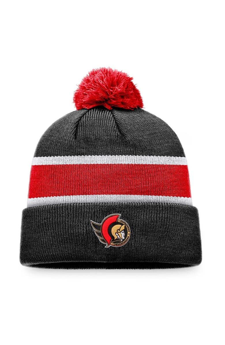 FANATICS Men's Fanatics Branded Black/Red Ottawa Senators Breakaway Cuffed Knit Hat with Pom, Main, color, 