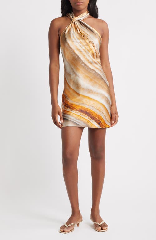 Topshop Print Halter Minidress In Gold